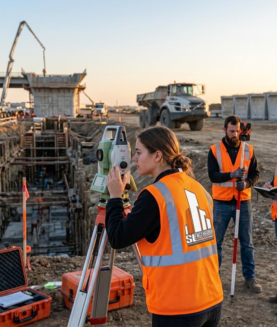 Topógrafo utilizando equipamento